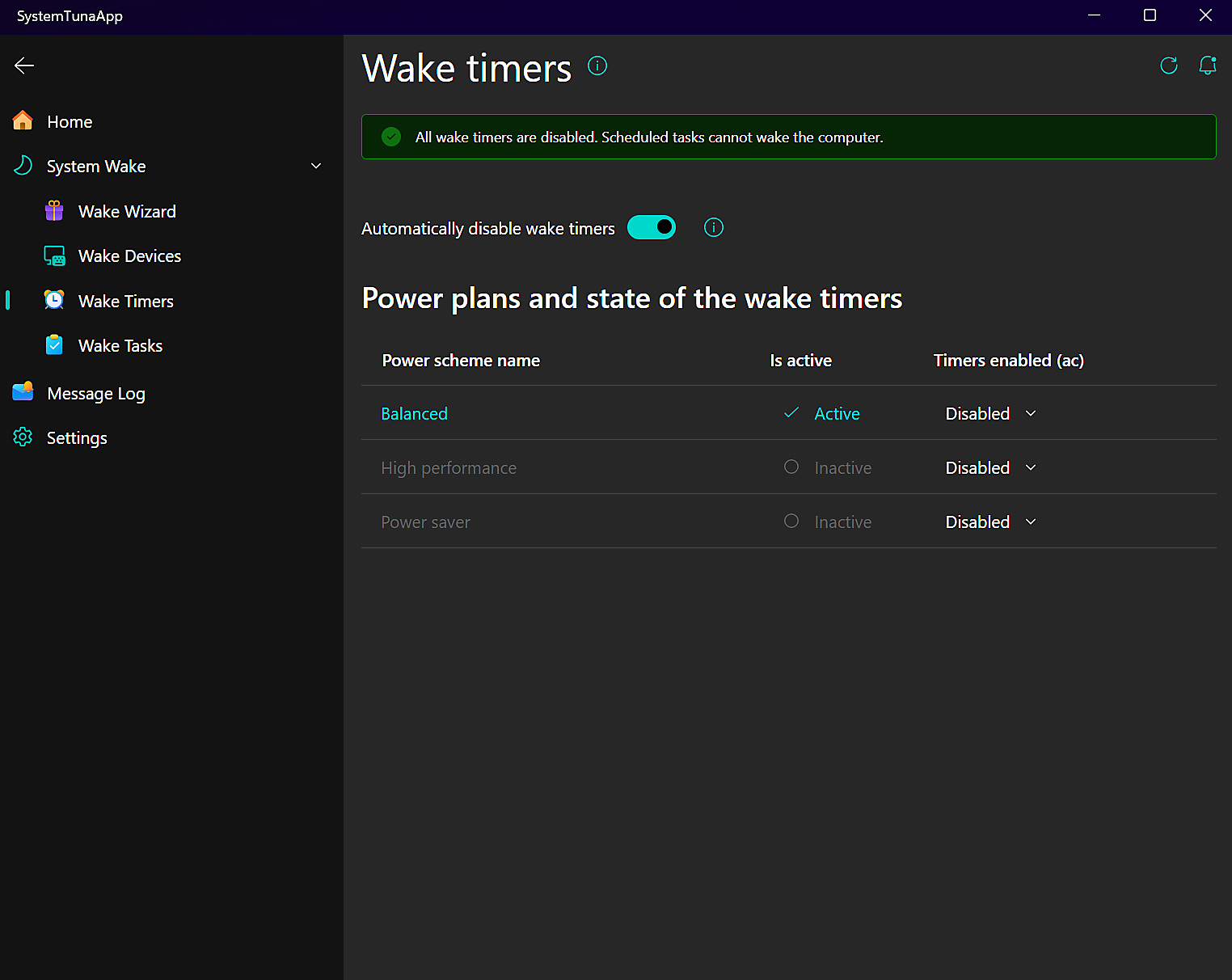 SystemTuna Wake Timers